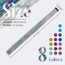 MYKURS Clip in Hair Tinsel for Kids, Fairy Hair Tinsel for Party Crazy Hair Day, Glitter Hair Extension Strands, 16 PCS