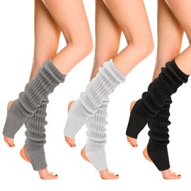 Firtink 3 Pairs Women's Knitted Winter Leg Warmers Leg Warmers Knitted Leg Warmers Long Leg Warmers Boots Socks for Women Girls, colourful