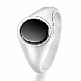 TRUMIUM 18K Gold Plated Signet Rings for Men Women Black Onyx inlay Silver Wedding Bands Lightweight Thick Statement Ring Comfort Fit Size 12