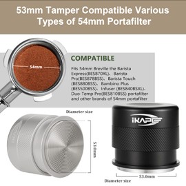 IKAPE Coffee Products, 53MM Espresso Tamper, Premium Barista Coffee Calibrated Tamper with Spring Loaded, 100% Stainless Steel Tamper Compatible with 54MM Breville Bottomless Portafilter (Black)
