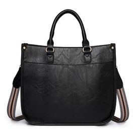 Sacmill Women's Shoulder Bag PU Leather Medium Crossbody Bag Handbag Women's Shoulder Bag Shopper with Adjustable Strap Wide Strap, Black-2535