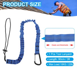 MECCANIXITY Retractable Tool Lanyard 3ft with Single Aluminum Buckle and Adjustable Loop End, Maximum Weight Limit 10KG / 22lb, Safety Fall Protection Tools Leash, Blue