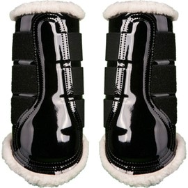 HKM Colourful Anatomical Comfort Horse Pony Fur Lined Brushing / Protection Boots (Black, Small - Pony)