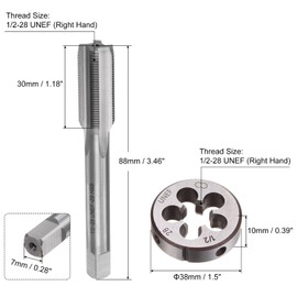 sourcing map 3pcs Tap and Die Set, 1/2-28 UNEF Thread Tap & Round Die, Tapping Threading Tool Tap & Die Kit for Nut Screw Bolt Thread Repair