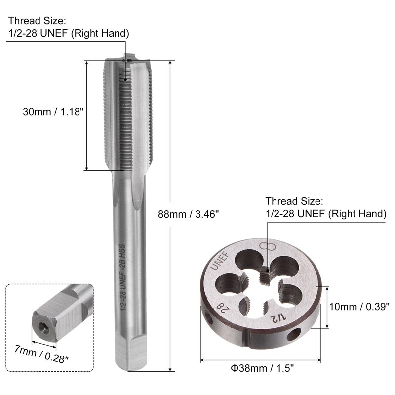 sourcing map 3pcs Tap and Die Set, 1/2-28 UNEF Thread