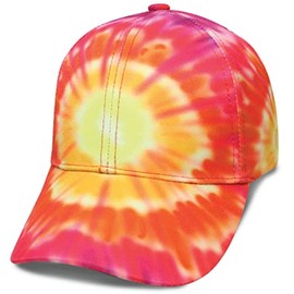 Faded Denim Jeans Look Sunset Orange Yellow Red Purple Tie Dye Ball Cap 70s Hippy Flower Power Groovy Adjustable Strap