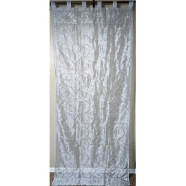 "Handmade" Silver Sheer Beaded Curtain Panel Hand Embroidered Indian Window Treatment 92"