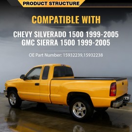 CNNELL Bed Rail Caps Stepside LH & RH Compatible with Chevy Silverado GMC Sierra 1500 1999 2000 2001 2002 2003 2004 2005