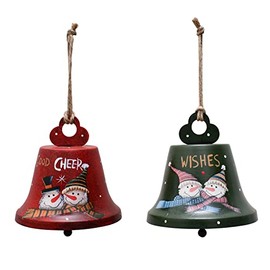Metal Christmas Jingle Bells Christmas Tree Hanging Ornaments Christmas Bells Rustic Jingle Bells Xmas Tree Decorations Set of 2 (Red and Green)