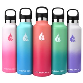 HYDRO CELL Stainless Steel Water Bottle with Straw & 2 Standard Mouth Lids (32oz 24oz 20oz 16oz) Keeps Liquids Hot or Cold w/Double Wall Vacuum Insulated Leak Proof Sport Design (Coral/Punch 24oz)