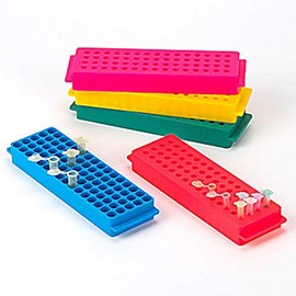 Globe Scientific 456350B Reversible Micro centrifuge Tubes Rack for 80-Place 1.5mL, 2.0mL and 60-Place for 0.2mL, 0.5mL Tubes, Blue, Pack of 5