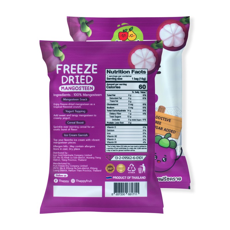 Thappy Fruit Freeze-Dried Mangosteen - No Additives, Oil-Free, No Sugar
