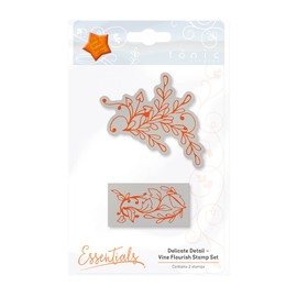 Tonic Studios Delicate Detail-Vine Flourish Stamp Set, Rubber, Orange, 7 x 6.4 x 1 cm
