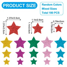 Mxxipp 180pcs Glitter Foam Star Stickers, Self-Adhesive Stars Decals, Sparkly Wall Stickers for Scrapbooks Greeting Cards Home Birthday Party Graduation Decoration