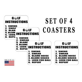 Funny Golf Instructions Drink Coaster Set Gift For Golfer Dad Grandpa Home Kitchen Bar Barware