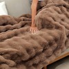RYNGHIPY Faux Rabbit Fur Throw Blanket Ruched Plush Fuzzy Blanket