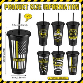 LemonRoad 6 Pcs 911 Dispatcher Gifts, 24oz Plastic Tumblers with Lid and Straw for Men Women Happy Dispatcher Week Party Favors Appreciation Birthday Retirement Gift