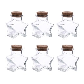Set of 6 Star-Shaped Glass Favor Jars with Cork Lids, 2 oz, Decorative Wedding Wish Bottles, Honeymoon Keepsake Glass Jar
