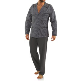 sesto senso Elegant Men's Long Button Down Pyjamas 100% Cotton Pyjamas with Button Placket, Pattern 2636/02 - Graphite