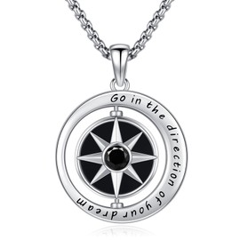 Eusense 925 Sterling Silver Compass Necklace Compass Pendant Chain Gifts for Father's Day Graduation Gift Jewellery for Men Women, Sterling Silver, No Gemstone