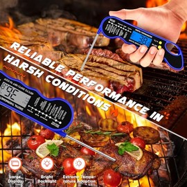 TRAUSI Termómetro digital de lectura instantánea para carne, rápido y preciso con luz de fondo, impermeable e imán para asar a la parrilla, cocinar, h