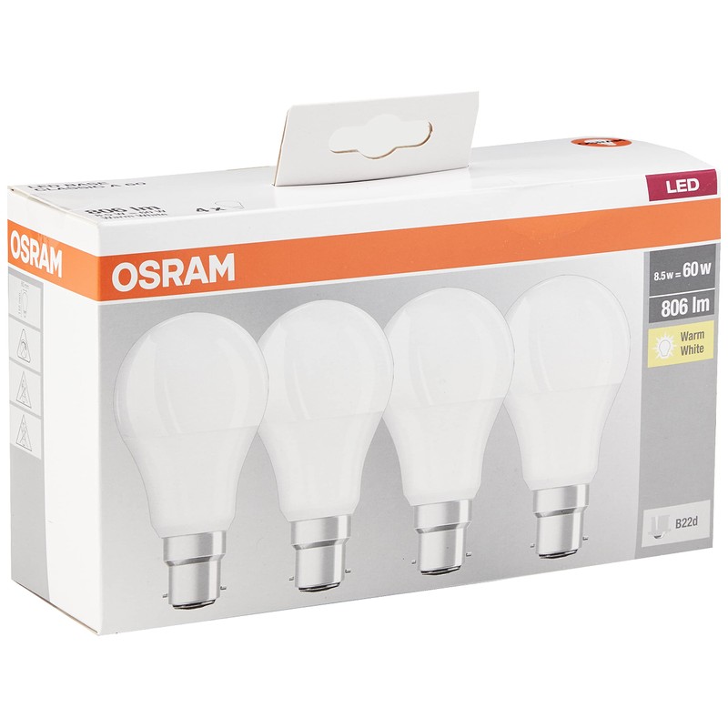 Osram LED Base Classic A Lampe, in Kolbenform mit B22d-Sockel,