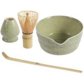 4PCS Matcha Whisk Set,Elegant Matcha Tea Set,Exquisite Matcha Kit with Ceramic Matcha Bowl,Matcha Whisk Holder,Bamboo Matcha Whisk and Bamboo Scoop Bamboo Tea Steeper Matcha Tools (Matcha Green)