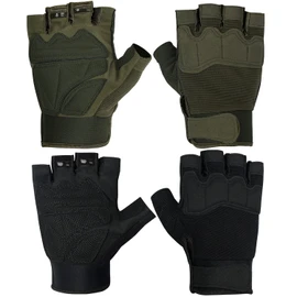 FIORETTO Fingerless Gloves for Airsoft Shooting Half Finger Hunting Hiking Cycling Driving Motorcycle Climbing Work Gloves 2 Pairs(Black+Green) XX-Large
