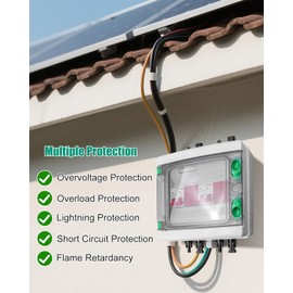 Solar Disconnect Switch, 63 Amp DC Breaker Box with Suger Protector, Solar Circuit Breaker with 2P/1000V PV Combiner Box, Solar Panel Connectors