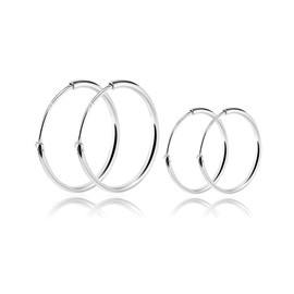 Sosmar Creole Earrings for Women, Girls or Boys / 925 Sterling Silver / Large or Small Hoops / 14 - 20 - 30 - 40 - 50 - 60 mm, Silver