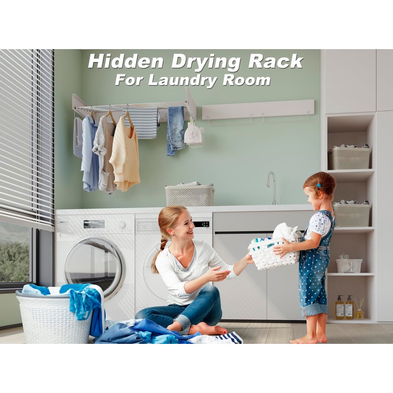 SKIKEN Wall Mounted Laundry Drying Rack - Pull-Out Drying Rack