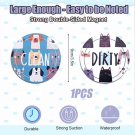 Pet Dishwasher Clean Dirty Flip Magnet, Cat Dishwasher Clean Dirty Magnet Dog Dishwasher Clean Dirty Sign Double-Sided Funny Dirty Clean Decoration for Kitchen Refrigerator Laundry Fridge Room