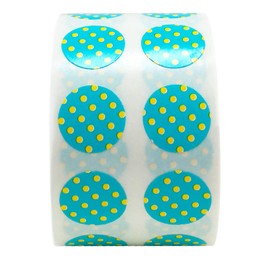 1/2" Inch Small Teal Labels with Yellow Polka Dots, 1,000 Total Adhesive Stickers on a Roll for Efficient Inventory Management, Crafting Projects, and Organization in Offices, Schools, and Home