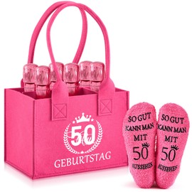 Jadive Prosecco Women's Handbag Felt Bag for 6 Bottles Bottle Bag Bottle Basket Funny Socks Bottle Carrier Shopping Bag Gifts for Wife Girlfriend, Null, 50th birthday