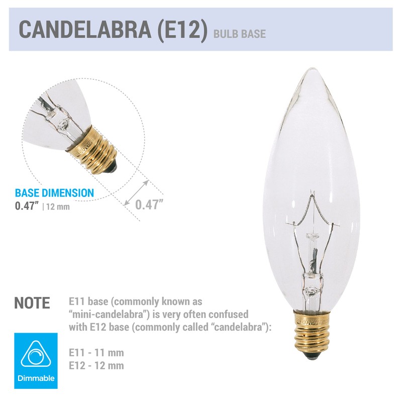 KOR (Pack of 12) 25 Watt CTC Clear Candelabra Base