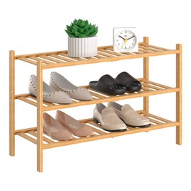 RONGJIA 3 Tier Bamboo Shoe Rack for Closet Free Standing Wood Shoe Shelf Storage Organizer for Entryway Small Space Stackable, Natural