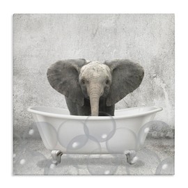 Stupell Industries Baby Elephant Bath Time Cute Animal Design Canvas Wall Art, 17x17, Gray