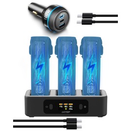 LKTOP 100W Avata 2 Battery Charging Hub Kit for DJI Avata 2 Drone Accessories, with 100W Drone Car Charger 3-Port Fast Charger, LED Screen Display (2X Fast, Parallel Charge 3 Batteries: 1 hr 10min)