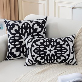 Jayusaror Cushion Cover, 40 x 40 cm, Black Cushion Covers, Decorative Mandala Boho Cushion Cover, Sofa Cushion, Soft Velvet Couch Cushion for Living Room, Sofa, Bedroom, Set of 2