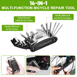 GOHHME Bicycle Repair Kit - Ultimate 16-in-1 Bicycle Tool, Compact Bicycle Tool with Plate Repair and Mini Pump - Perfect for Men and All Cyclists