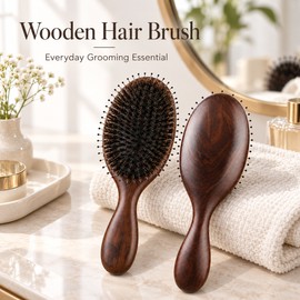 Wooden Hair Brush Comb for Daily Grooming – Natural Wood Boar Bristle Comb for Women, Styling & Everyday Hair Care
