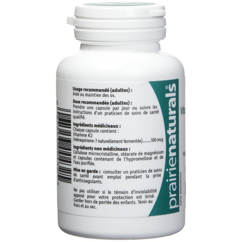 Prairie Naturals Vitamin k2 mk-7 100mcg vcaps, 60 Count
