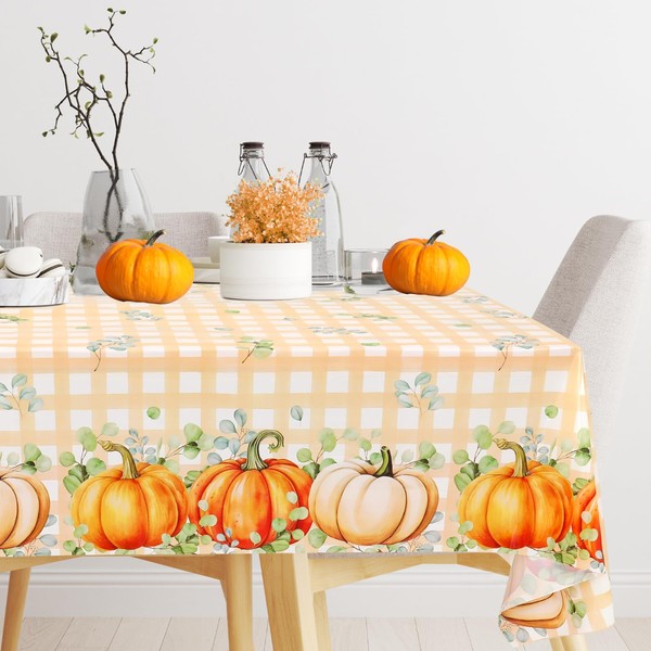 3 Pack Thanksgiving Tablecloth, Disposable Light Yellow Buffalo Plaid Fall