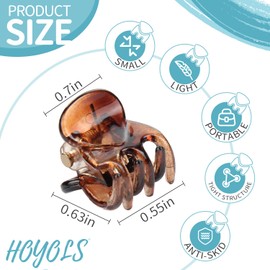 Hoyols 48 Pcs Small Mini Clips for Hair, Tiny Jaw Hairclip Brown Hair Claw Clip for Makeup Thin Short Fine Strong Grip for Women Girls Hair Styling Clamp Plastic Hair Accessories No Slip Bulk 48 pcs (Amber Color)