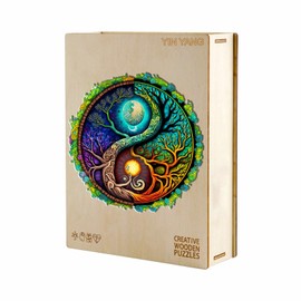 Yin Yang Holzpuzzle Erwachsene, KAAYEE Puzzle Holz Erwachsene, Wooden Puzzle Einzigartige Form Puzzleteile, Holz Puzzle Erwachsen Mit Geschenkbox Aus Holz (Yinyang-A, L)