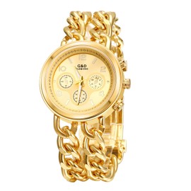 JewelryWe Womens Gold Watch Link Chain Bangle Bracelet Watch Analog Quartz Luminous Wristwatch