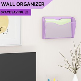 GDINDINFAN 3 Single Pocket Wall File Holder, Mesh Hanging File Folder Paper Organizer, Vertical Wall Mounted Mail Basket, Storage Organization Magazine Rack for Office, Home and School, Light Purple