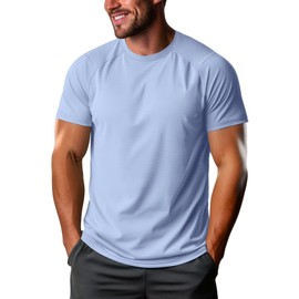 Mens Workout Shirts Quick Dry Short Sleeve Athletic Tee Moisture Wicking Top for Running Gym Fitness Training(Light Blue,Small)