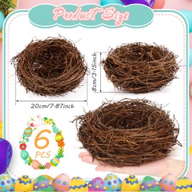 Gerrii 6 Pcs Artificial Bird Nests for Crafts Mini Faux Rattan Bird Nest Decoration for Easter Home Decor Fairy Garden Accessories Terrarium DIY Craft Supplies Wedding Table Centerpieces (8 Inch)
