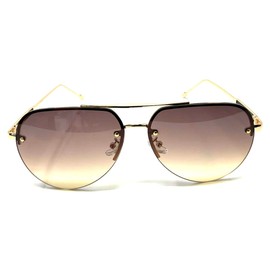 Dweebzilla Oversized Rimless Classic Sport Aviator Sunglasses With Floating Lenses (Gold Frame - Brown Gradient Lenses)